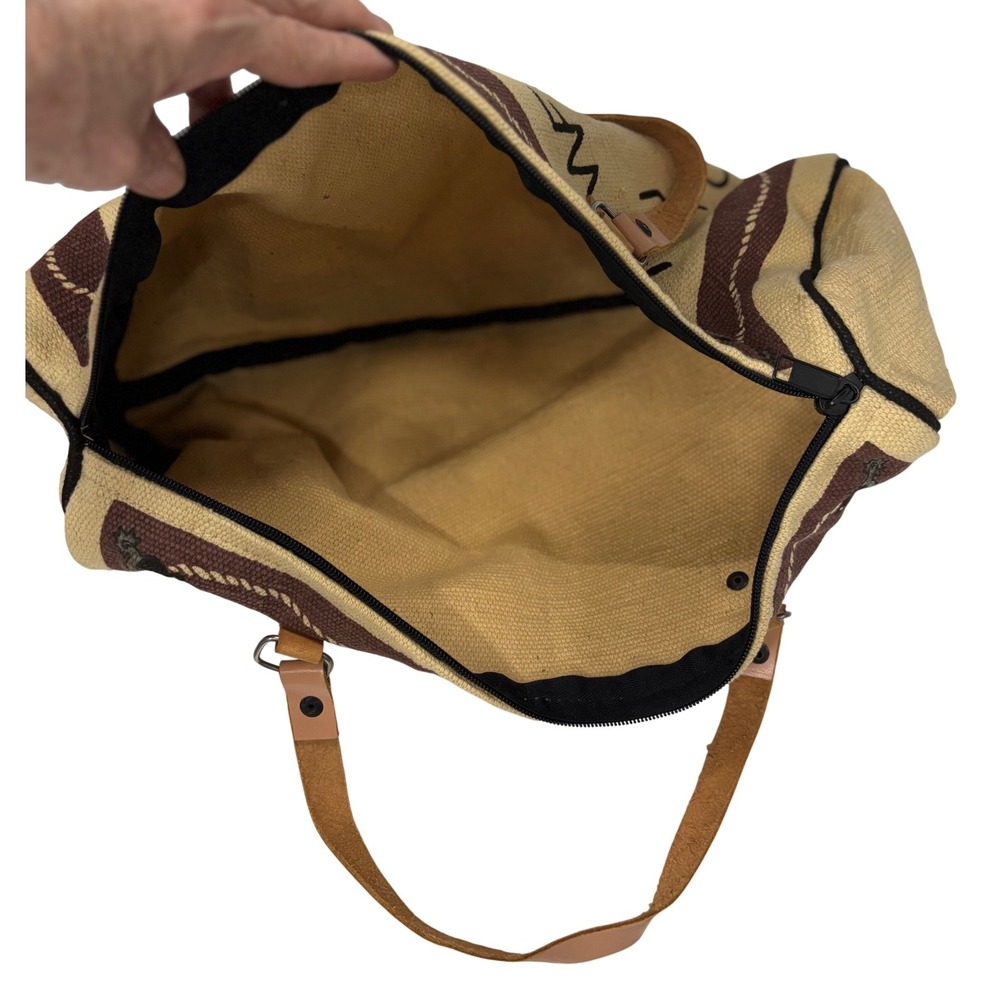 Western Cattle Brand Canvas Duffel Bag Brown Tan Leather Handle Travel Weekender - Picture 3 of 3